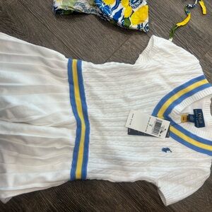 NWT Ralph Lauren White Dress with Blue and Yellow Trim